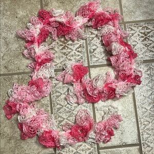 🚨Ruffled Crocheted Scarf Handmade Pink and White 68” long